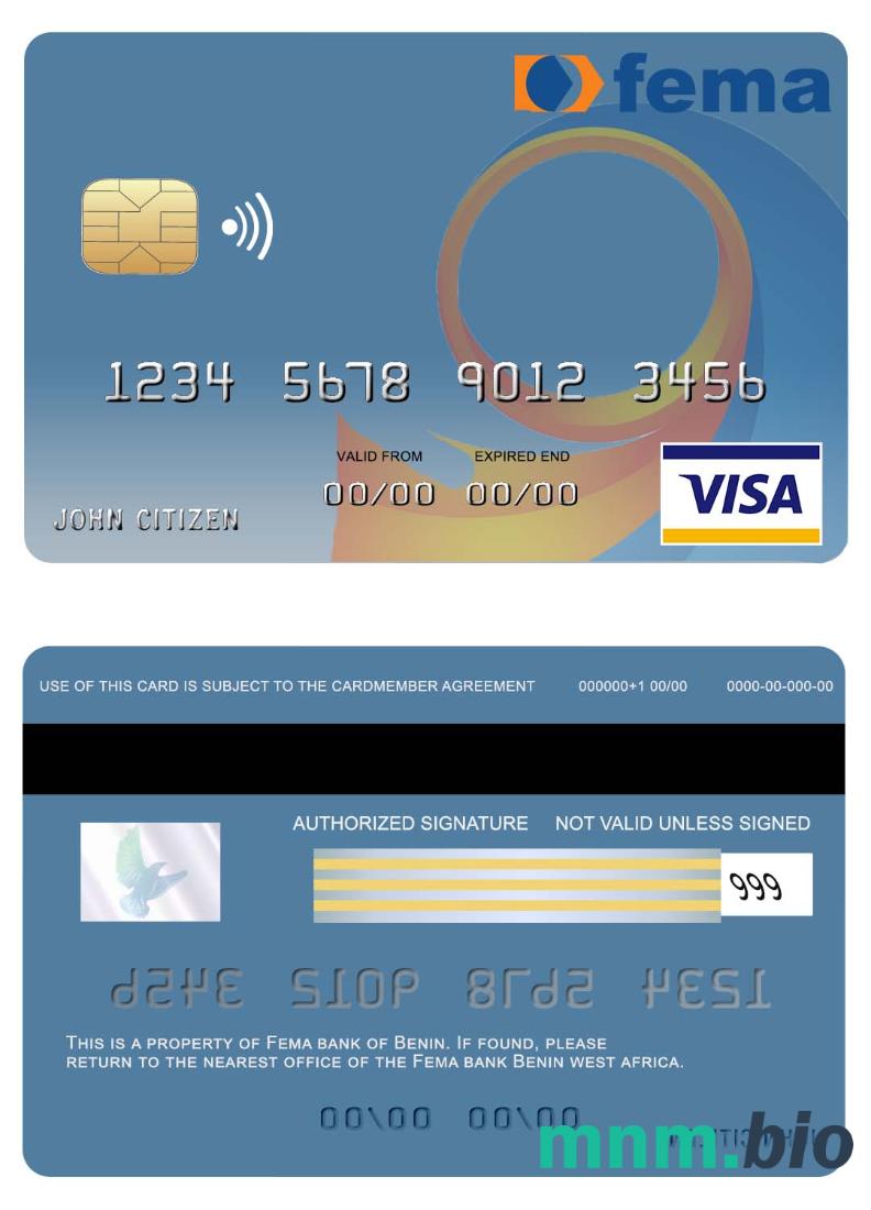 Benin Fema bank przykład karty visa w formacie PSD